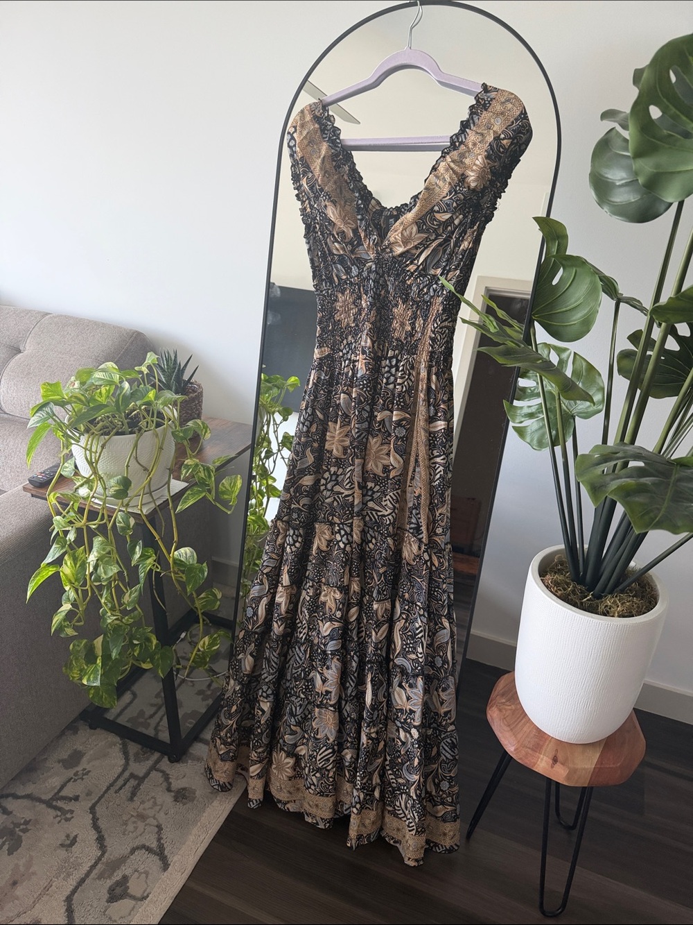 Blue and Gold V-Neck Maxi Dress